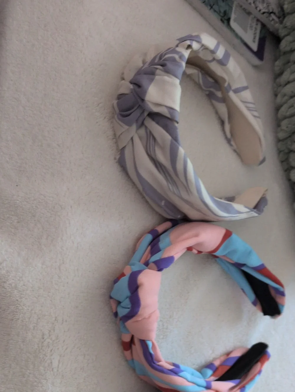 Striped Knotted Headbands in Light Blue, Pink & Cream